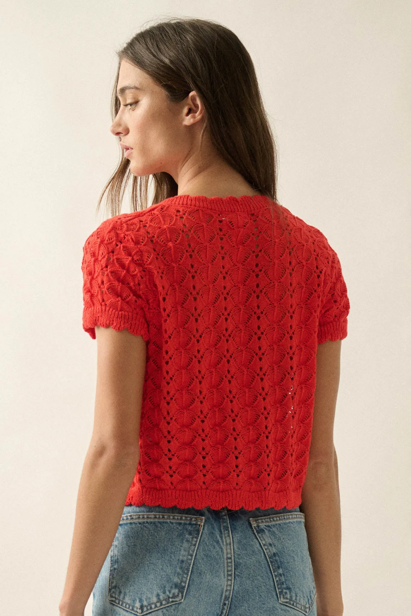 Something More Pointelle-Knit Short-Sleeve Cardigan sold by Promesa product image thumbnail 2