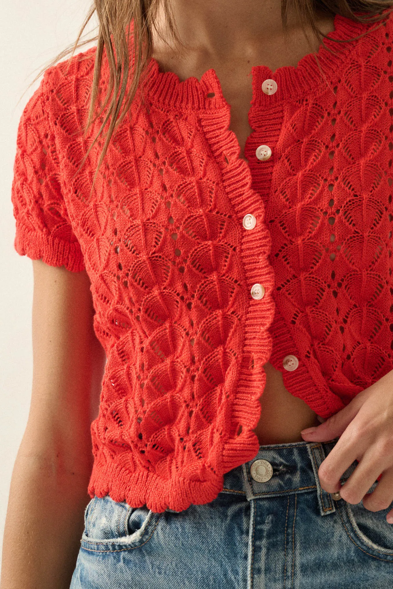 Something More Pointelle-Knit Short-Sleeve Cardigan sold by Promesa product image thumbnail 4