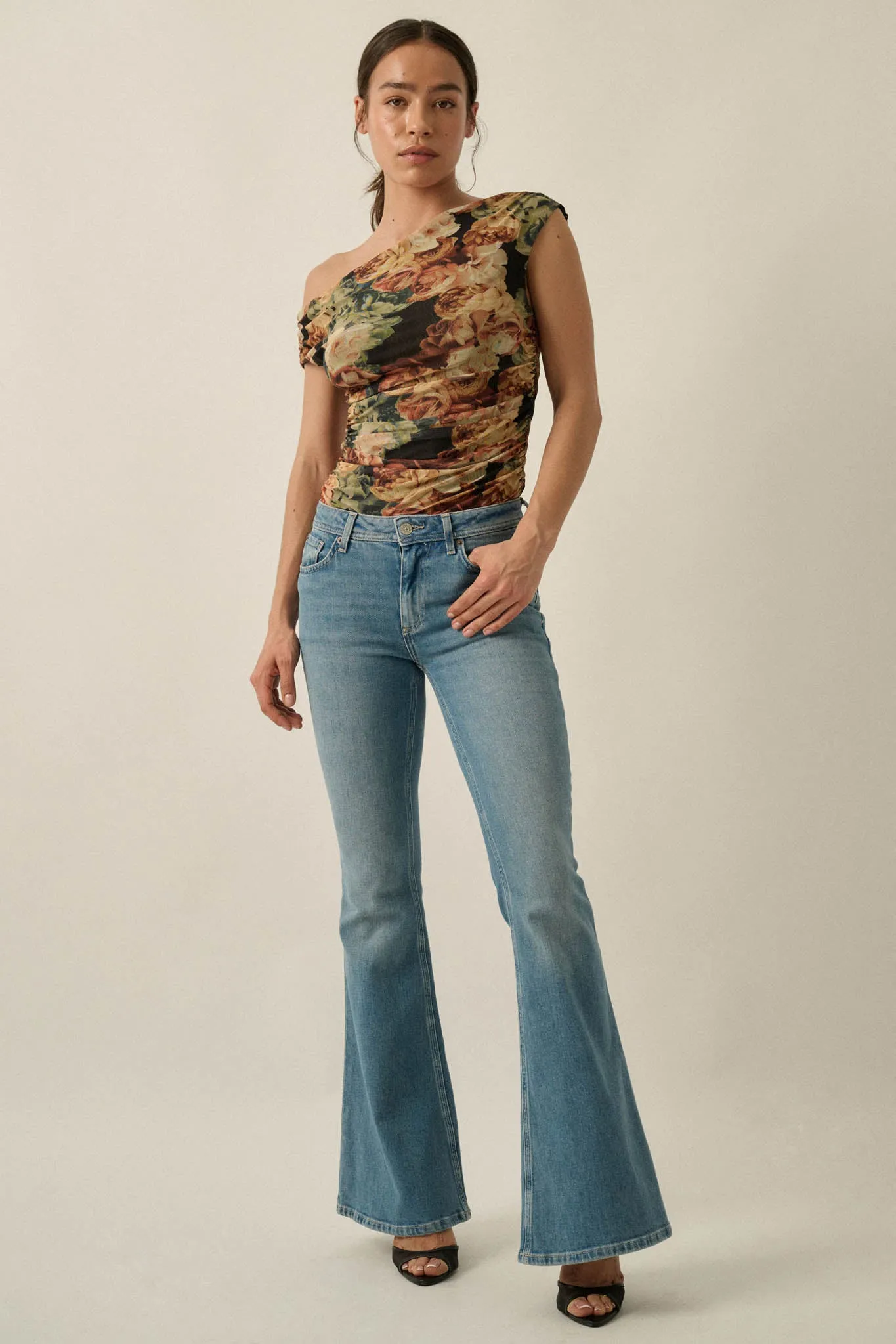 Radiant Roses Floral Mesh One-Shoulder Bodysuit sold by Promesa product image thumbnail 5
