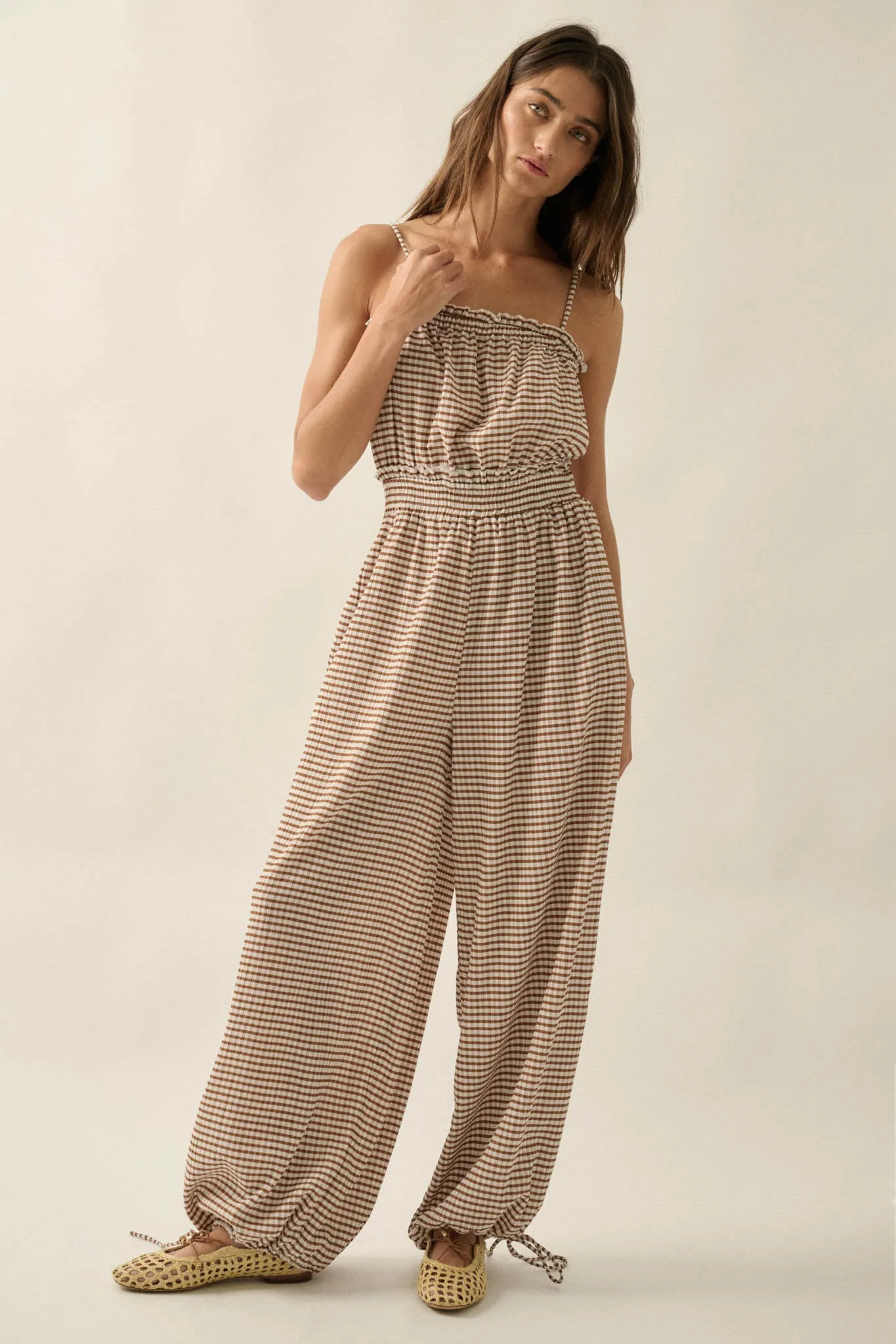 Pure Sweetness Gingham Tie-Back Balloon Jumpsuit sold by Promesa product image thumbnail 4