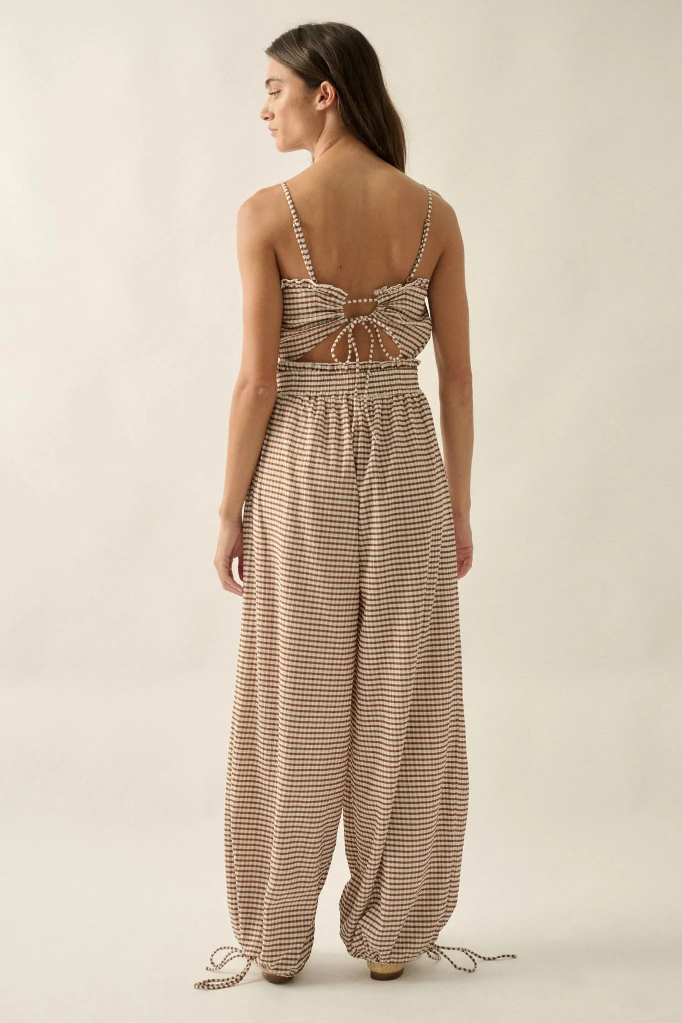 Pure Sweetness Gingham Tie-Back Balloon Jumpsuit sold by Promesa product image thumbnail 2