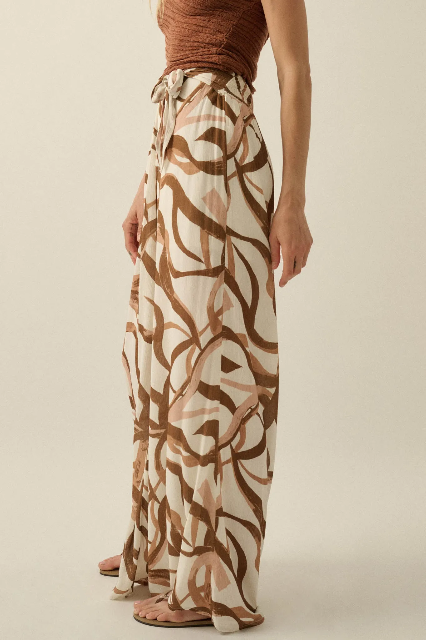 Loose Ends Ribbon-Print Wide-Leg Wrap Pants sold by Promesa product image thumbnail 5