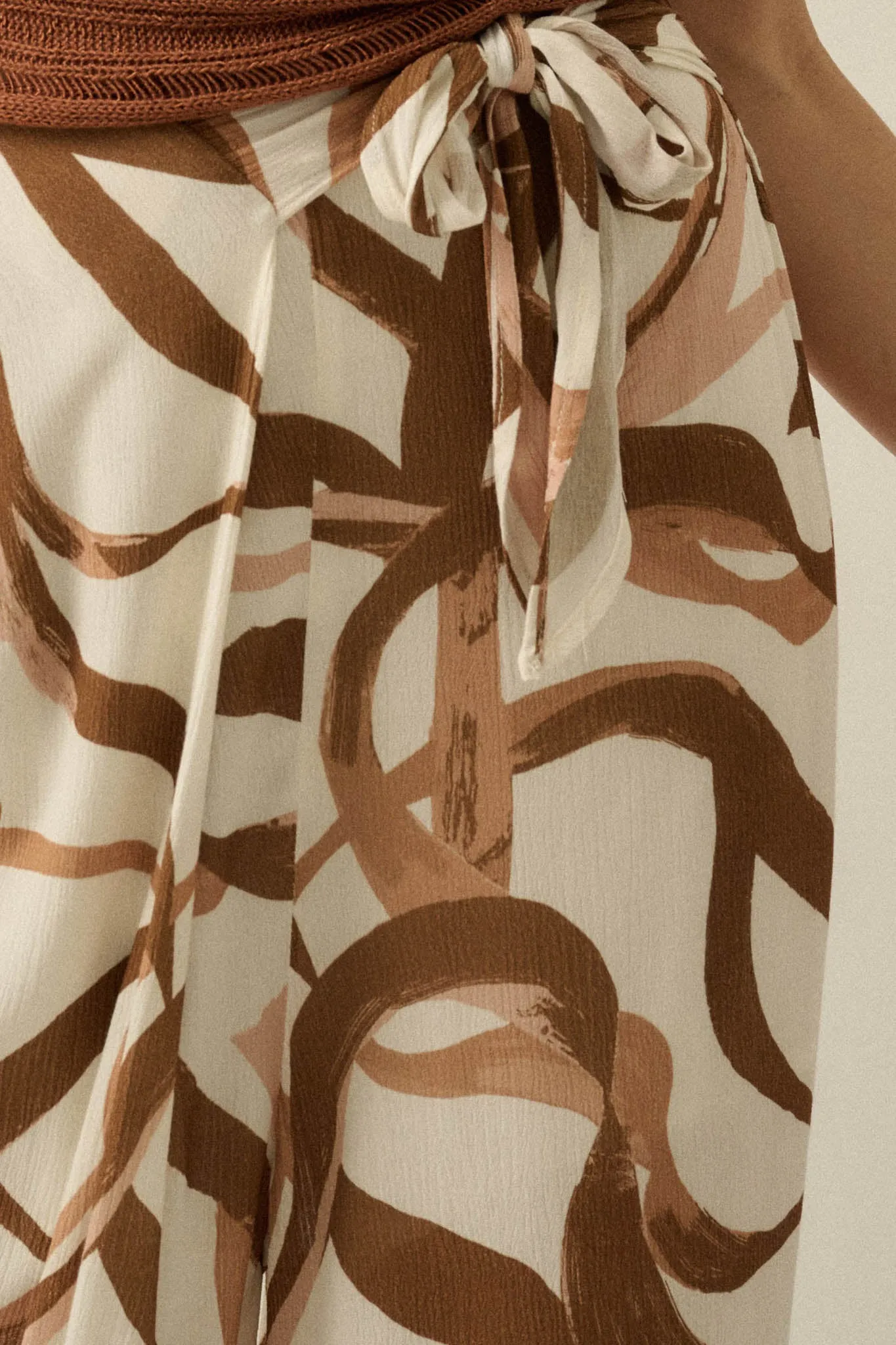 Loose Ends Ribbon-Print Wide-Leg Wrap Pants sold by Promesa product image thumbnail 3