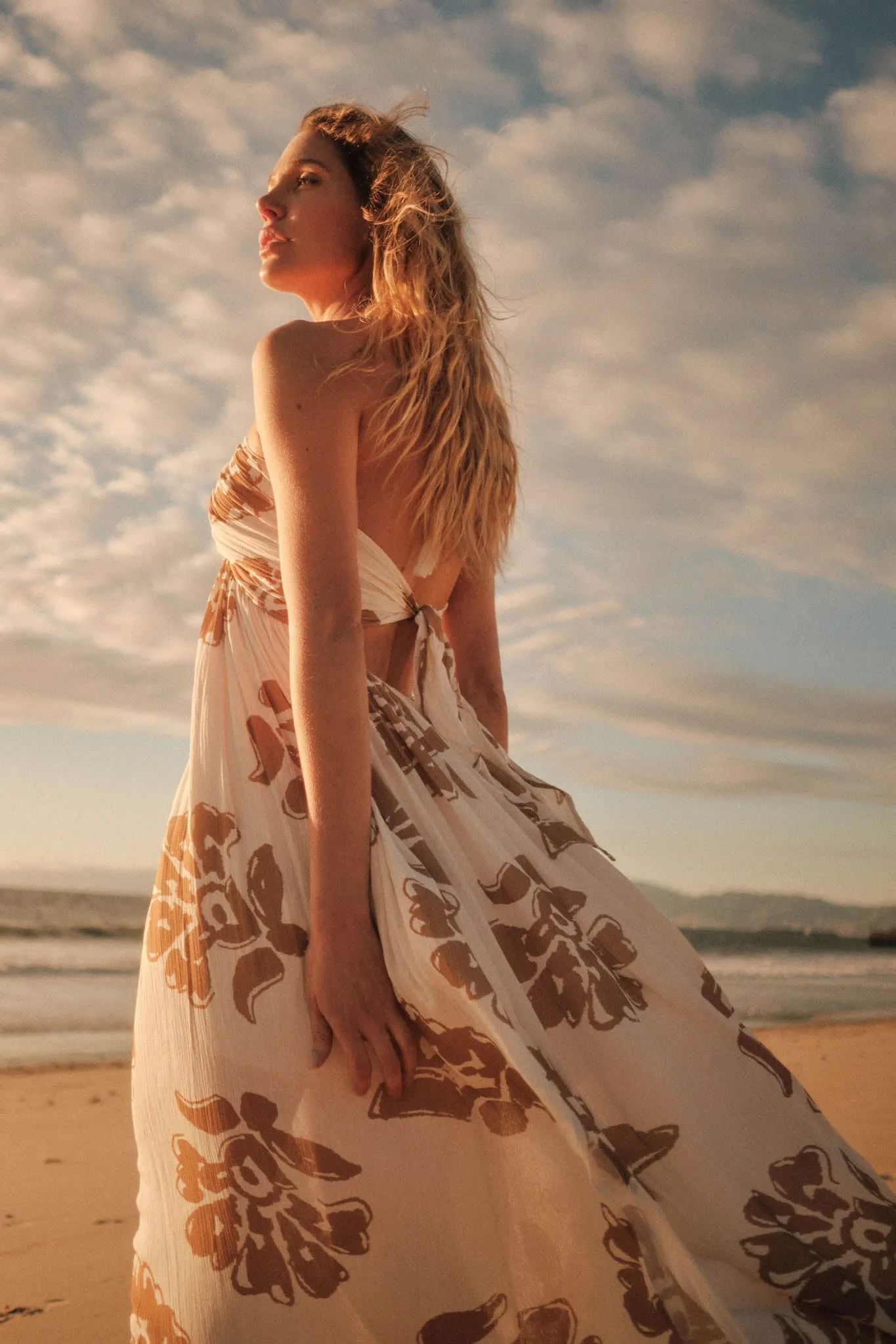 Golden Magnolia Floral Tie-Back Halter Maxi Dress sold by Promesa product image thumbnail 3
