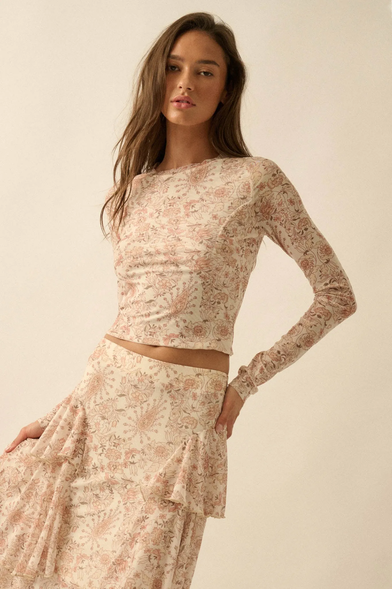 Fanciful Feeling Paisley Mesh Long-Sleeve Top sold by Promesa product image thumbnail 5