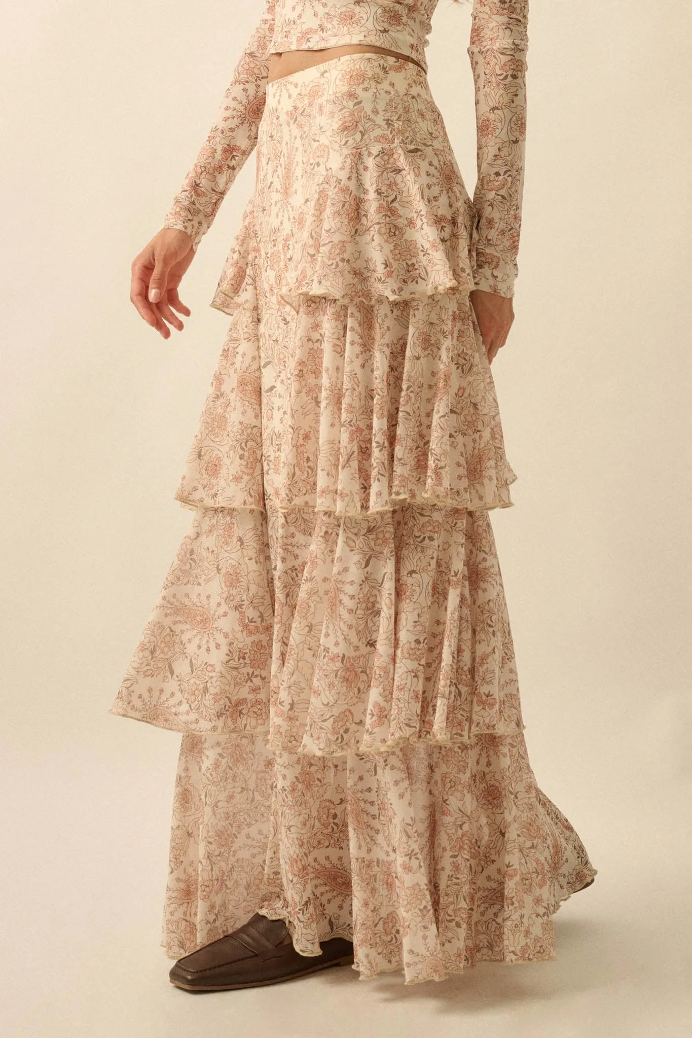Pure Fantasy Paisley Mesh Tiered Ruffle Maxi Skirt sold by Promesa product image thumbnail 5