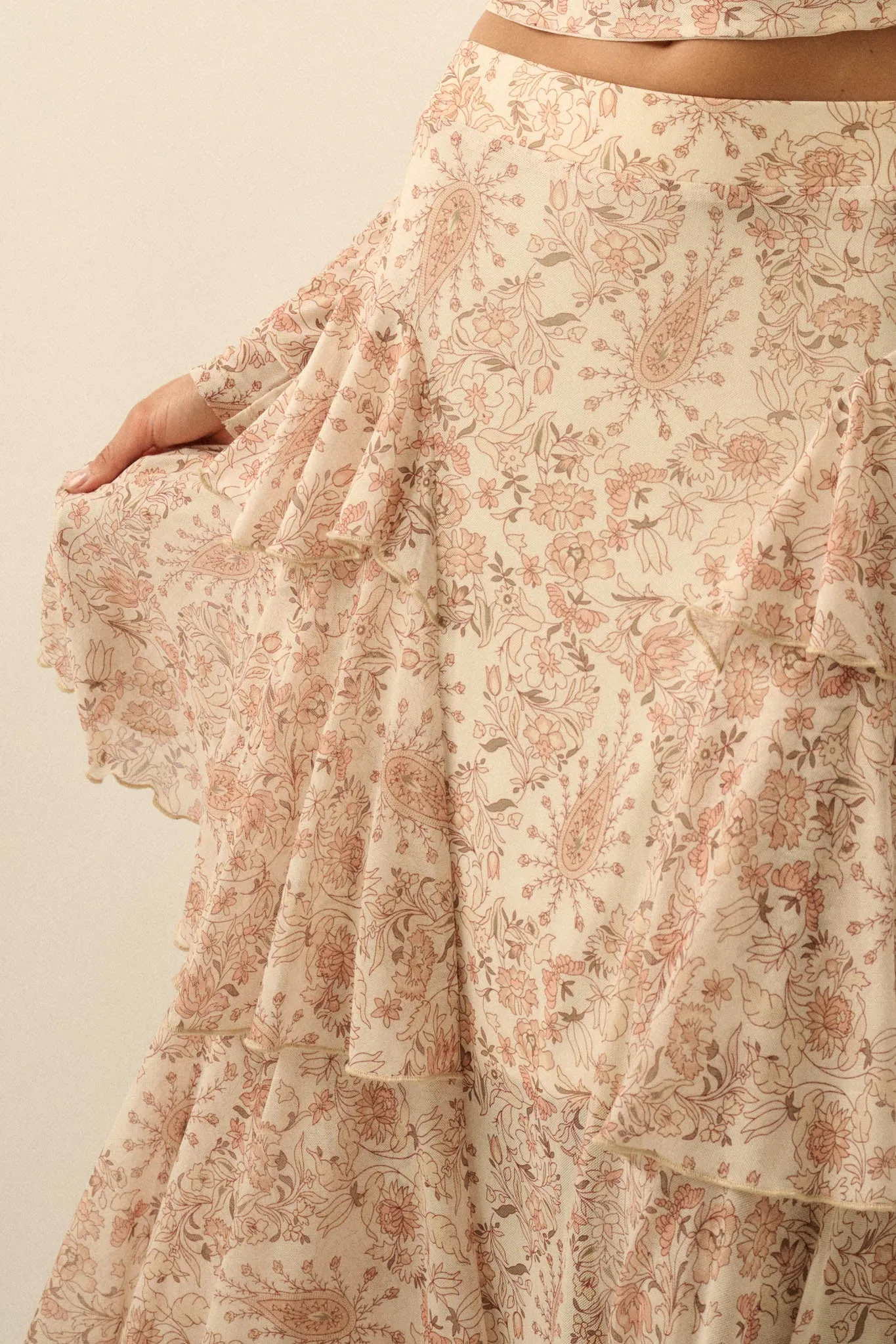 Pure Fantasy Paisley Mesh Tiered Ruffle Maxi Skirt sold by Promesa product image thumbnail 3