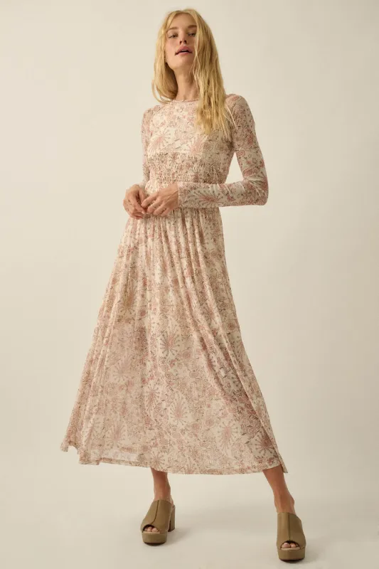 Fantasy World Paisley Mesh Smocked Midi Dress made by Promesa