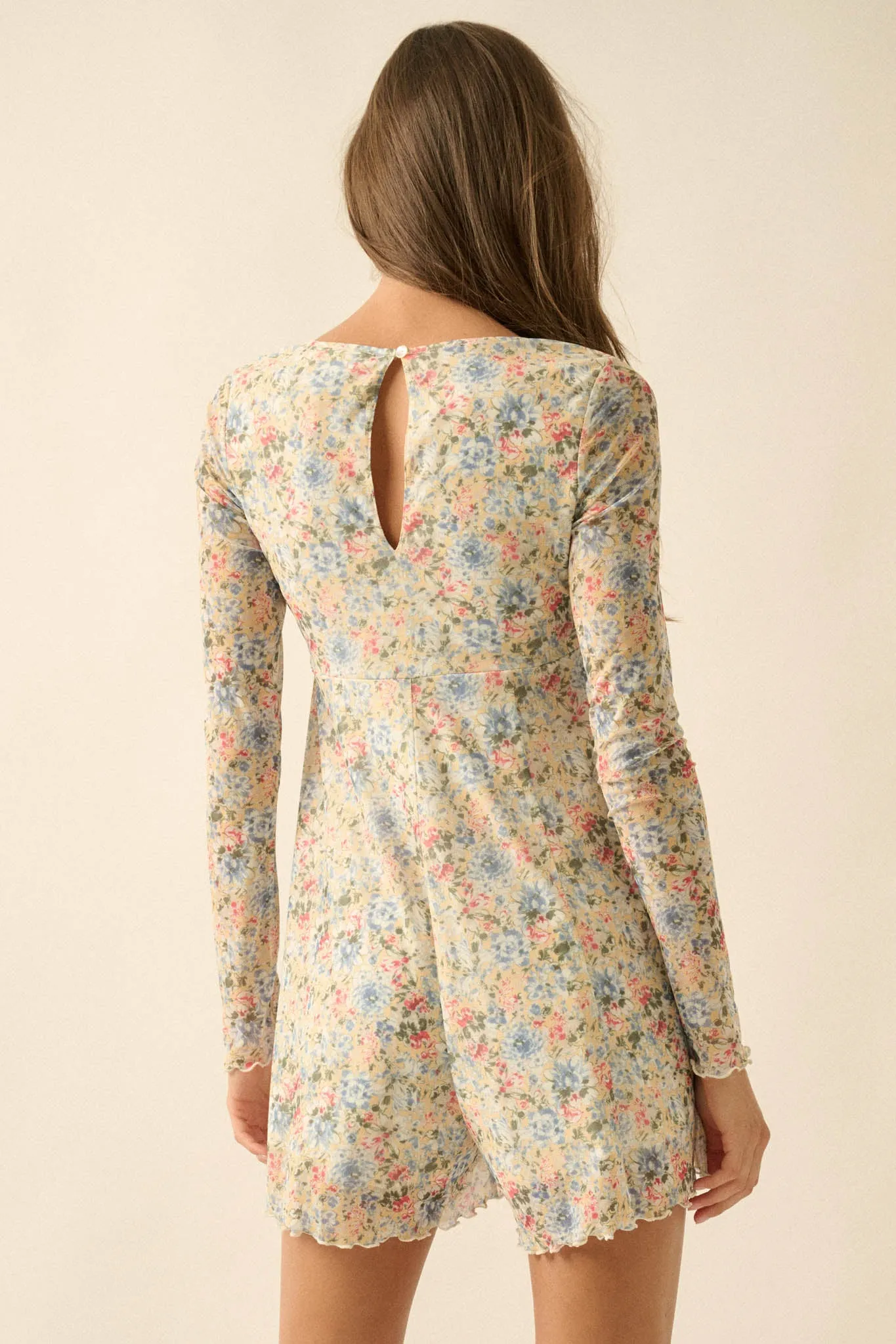 Budding Love Floral Mesh V-Neck Long-Sleeve Romper sold by Promesa product image thumbnail 2