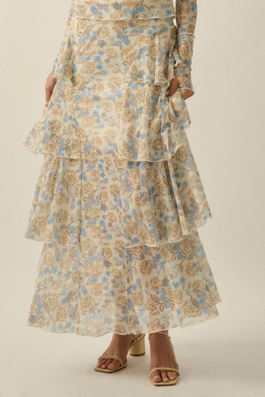 Ruffled Petals Floral Mesh Cascade Maxi Skirt made by Promesa