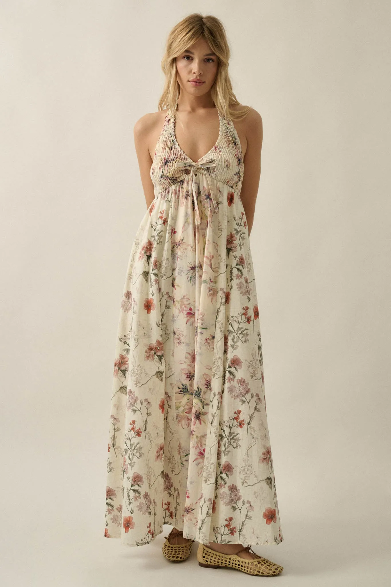 Bouquet by Me Floral-Print Smocked Halter Maxi Dress sold by Promesa product image thumbnail 4