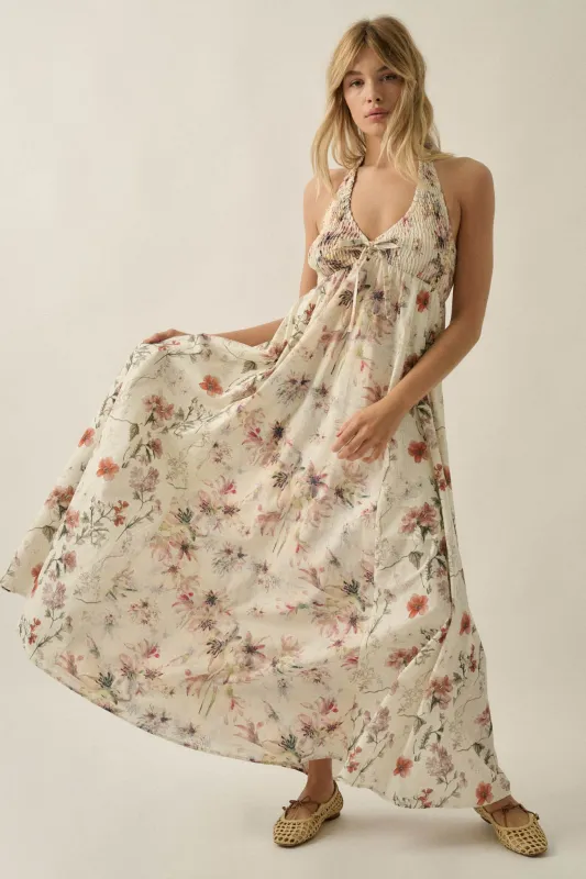 Bouquet by Me Floral-Print Smocked Halter Maxi Dress made by Promesa