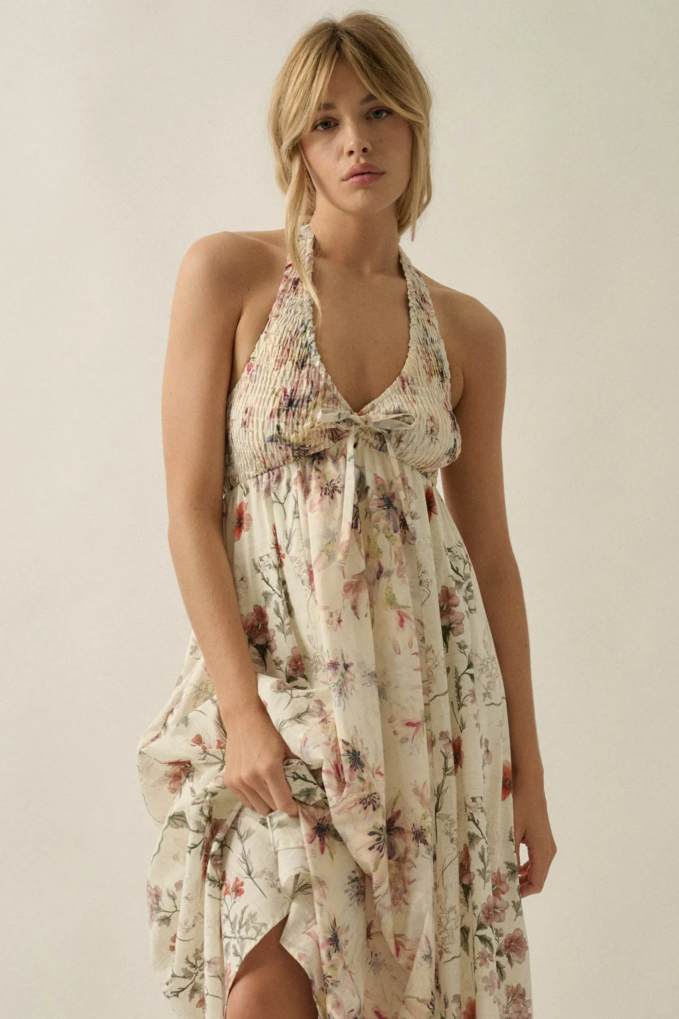 Bouquet by Me Floral-Print Smocked Halter Maxi Dress sold by Promesa product image thumbnail 3
