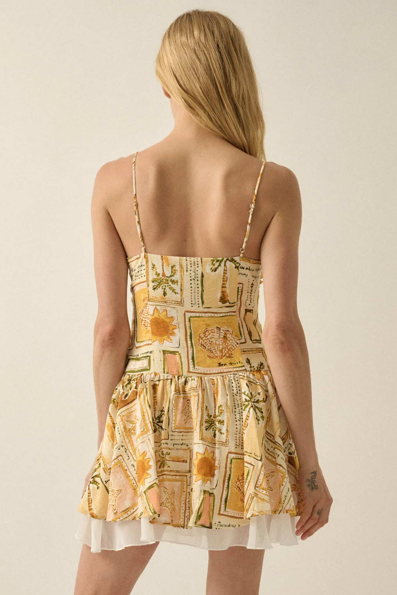 Pretty in Paradise Tropical-Print Drop-Waist Mini Dress sold by Promesa product image thumbnail 2