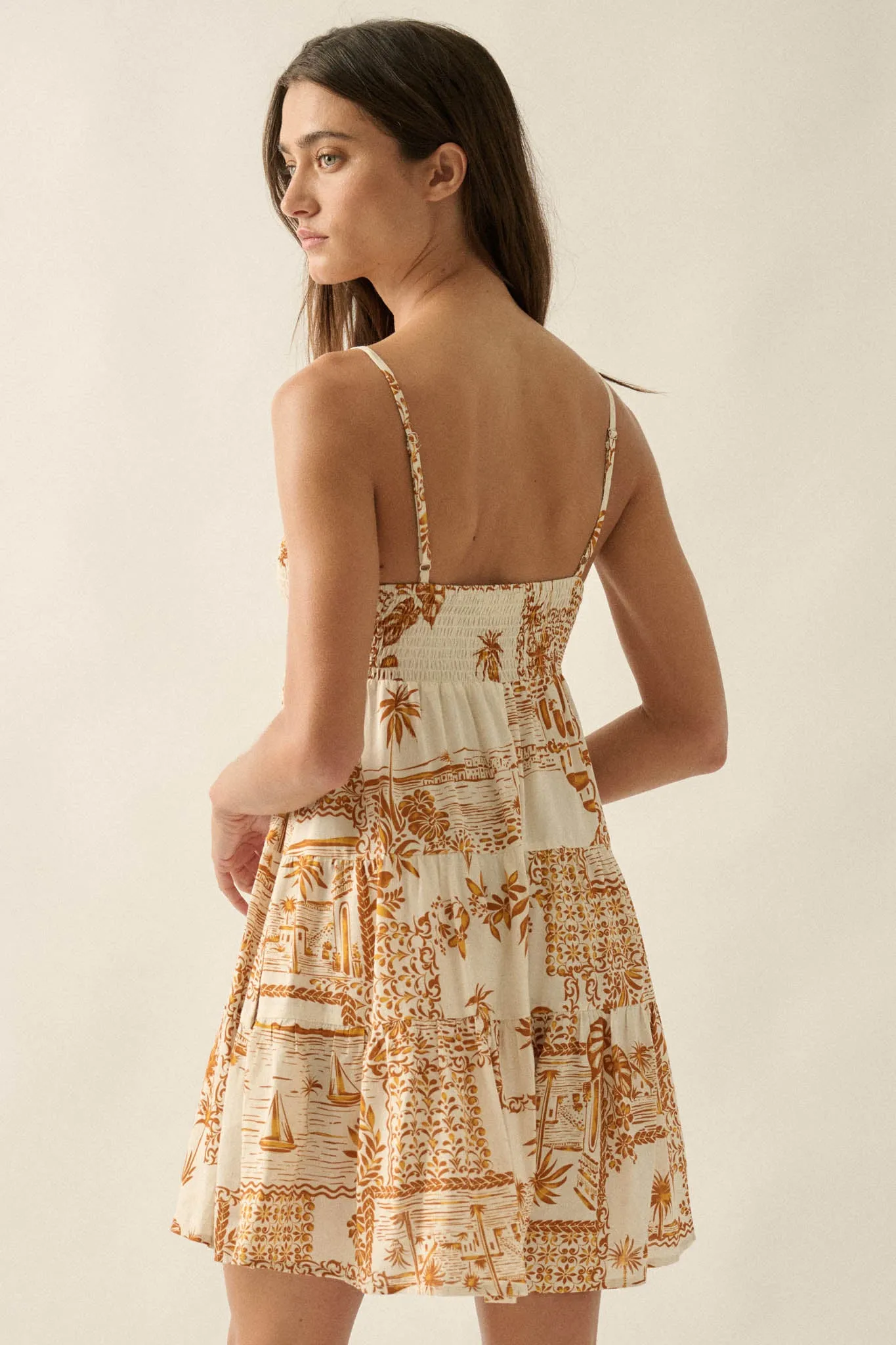 Lost Island Tropical-Print Smocked Tiered Romper sold by Promesa product image thumbnail 2
