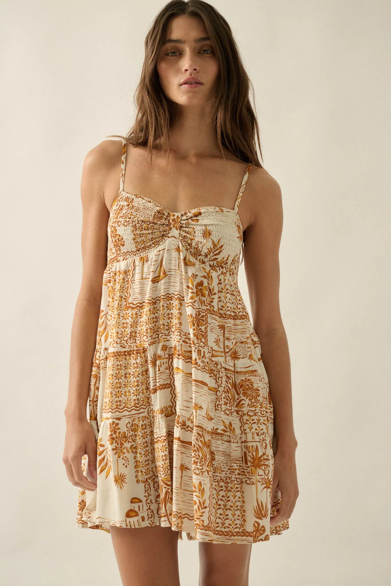 Lost Island Tropical-Print Smocked Tiered Romper sold by Promesa product image thumbnail 5