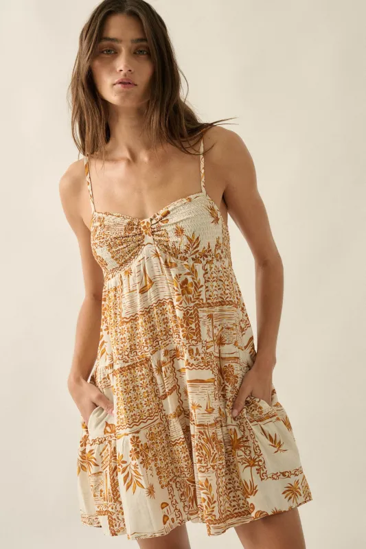 Lost Island Tropical-Print Smocked Tiered Romper made by Promesa