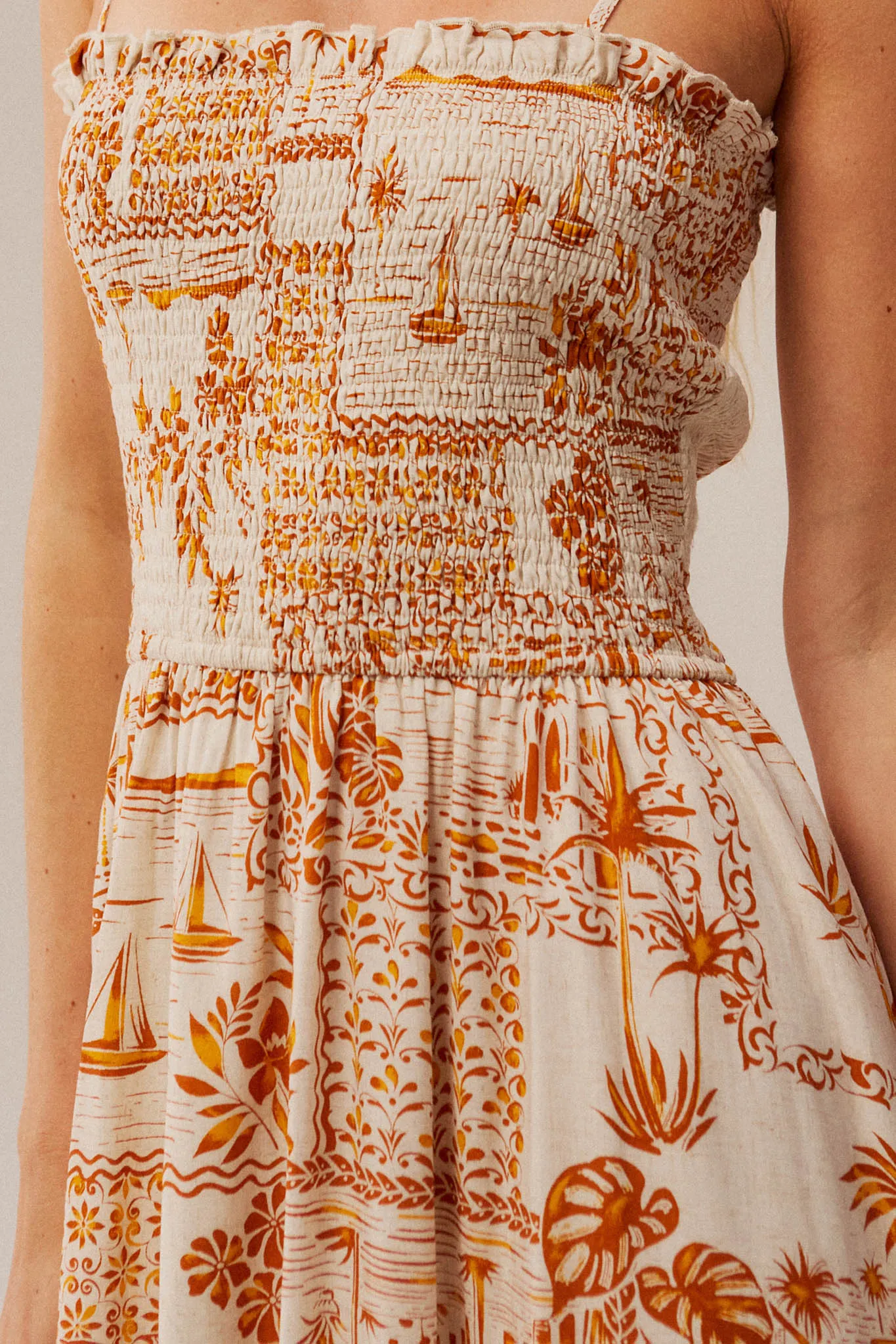 Island Song Tropical-Print Smocked Midi Dress sold by Promesa product image thumbnail 2