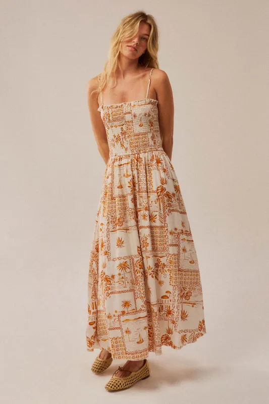 Island Song Tropical-Print Smocked Midi Dress made by Promesa