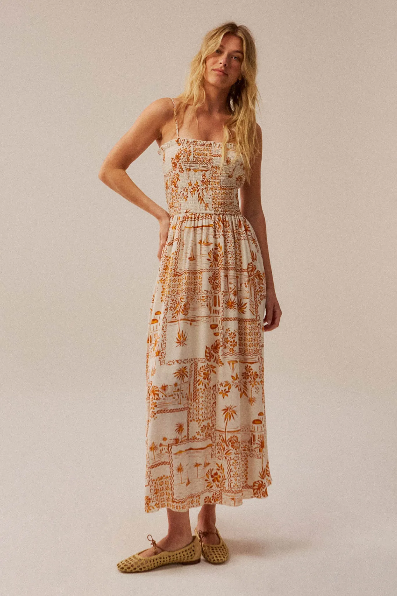 Island Song Tropical-Print Smocked Midi Dress sold by Promesa product image thumbnail 4
