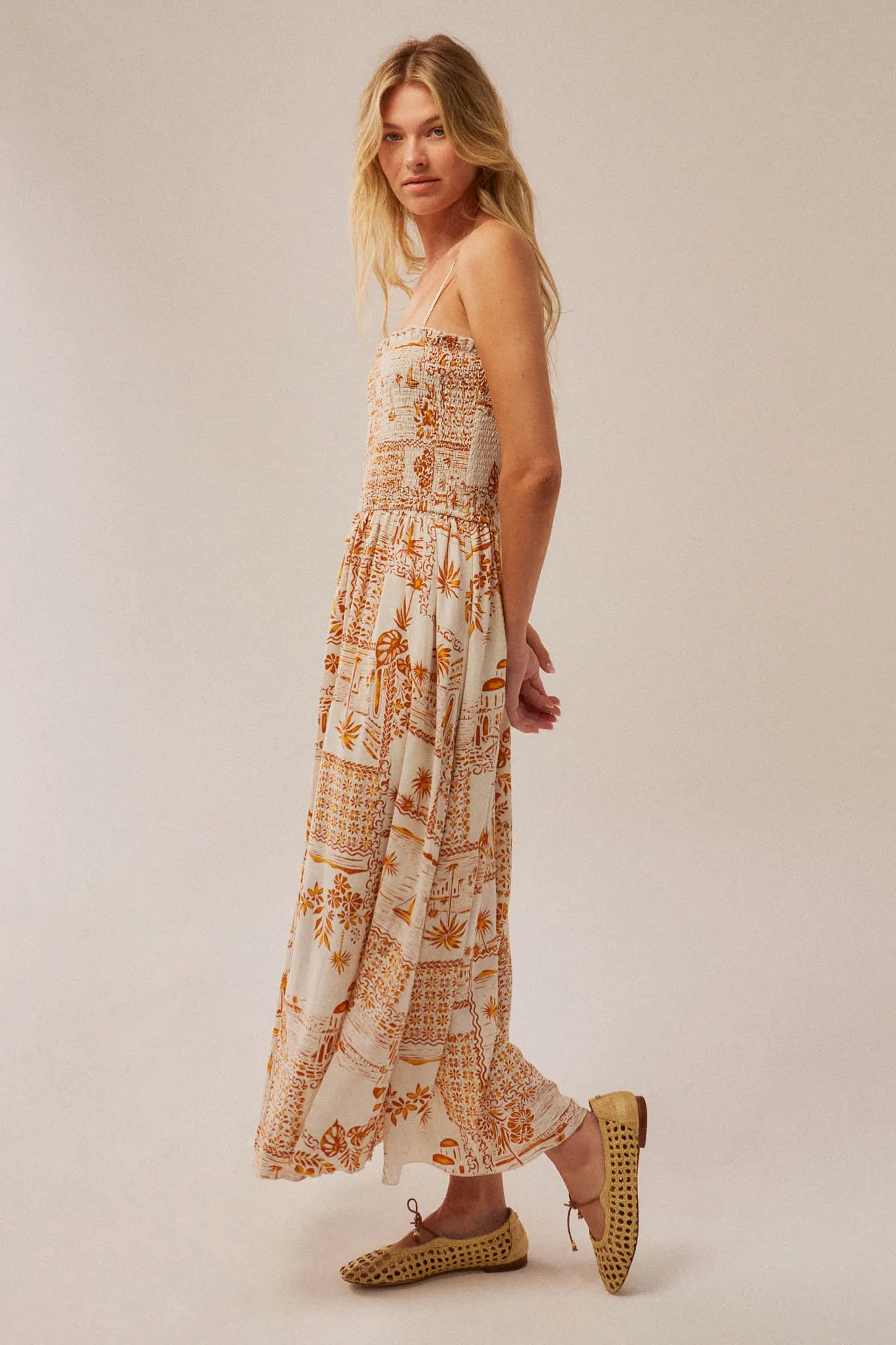 Island Song Tropical-Print Smocked Midi Dress sold by Promesa product image thumbnail 5