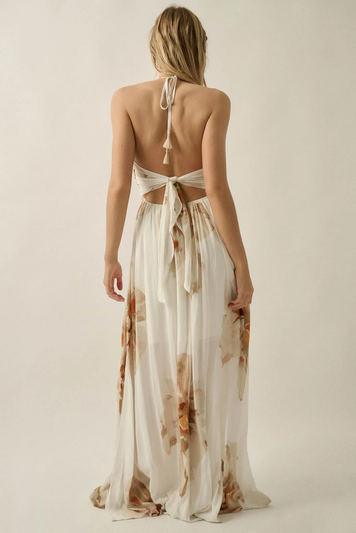Dreams Abloom Floral Crepe Tie-Back Halter Maxi Dress sold by Promesa product image thumbnail 2