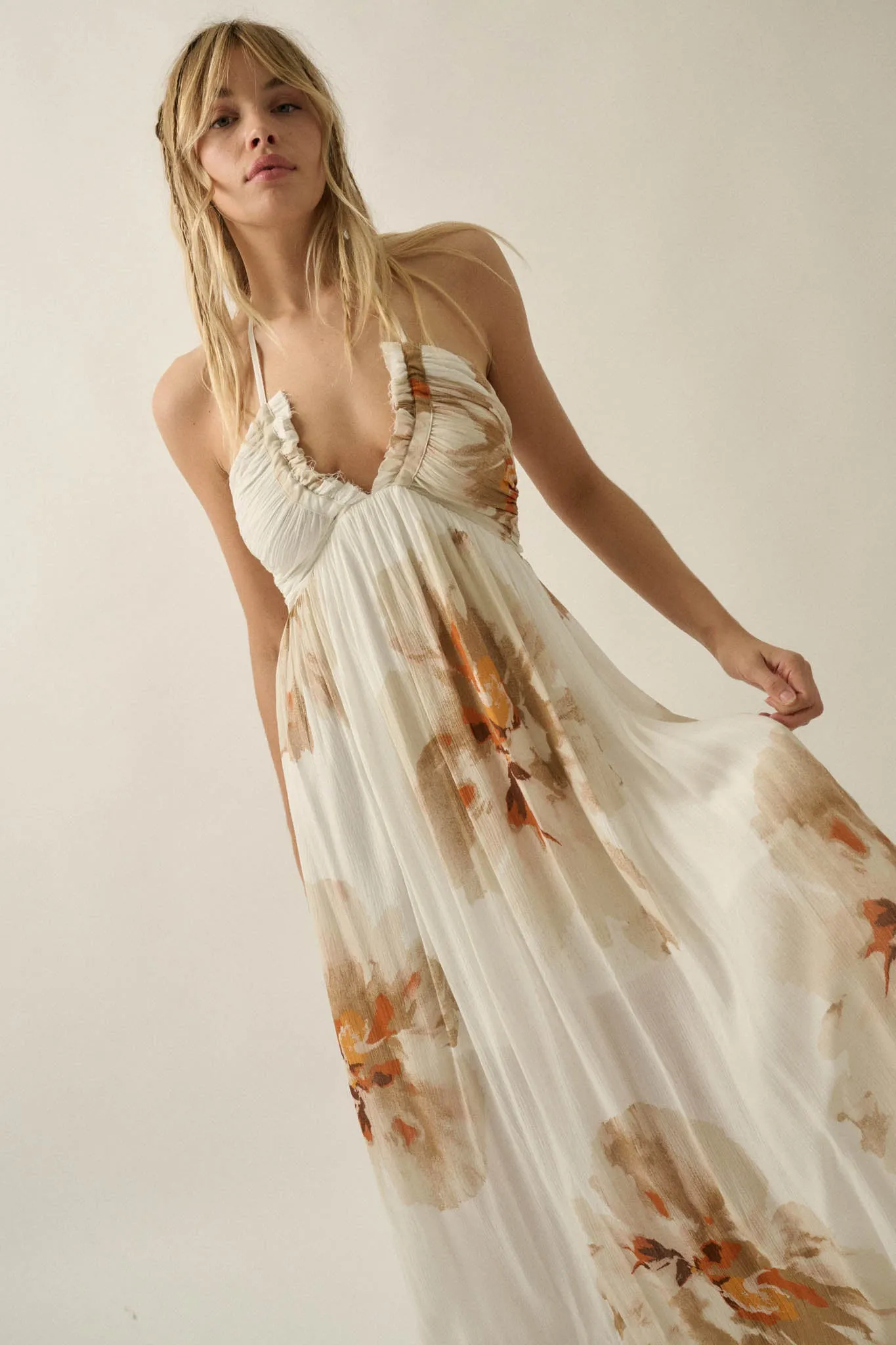 Dreams Abloom Floral Crepe Tie-Back Halter Maxi Dress sold by Promesa product image thumbnail 3