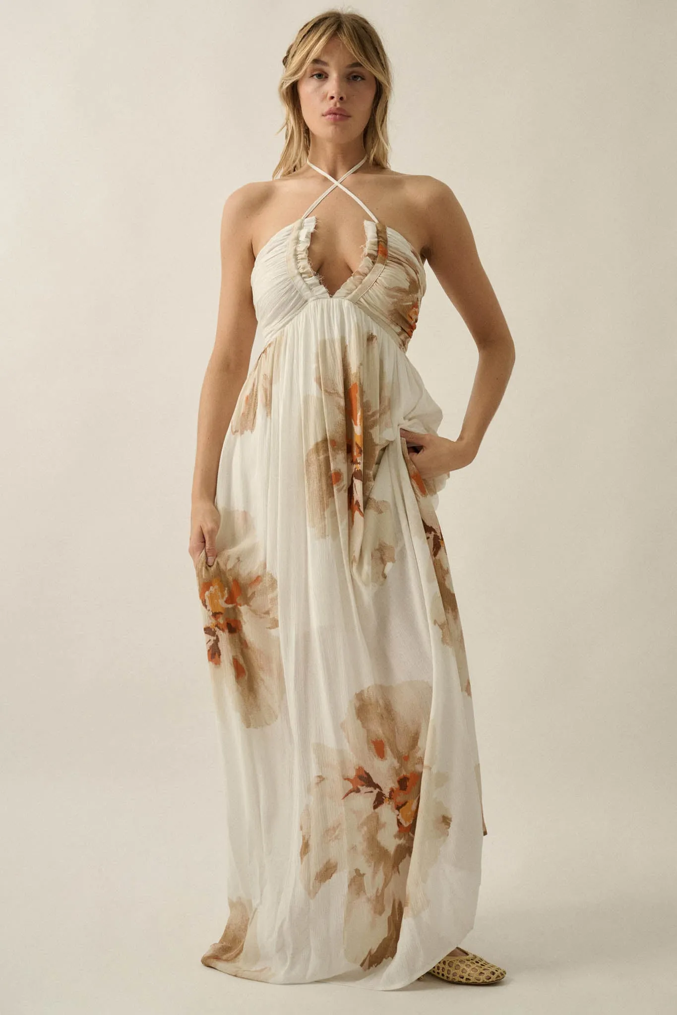 Dreams Abloom Floral Crepe Tie-Back Halter Maxi Dress sold by Promesa product image thumbnail 4