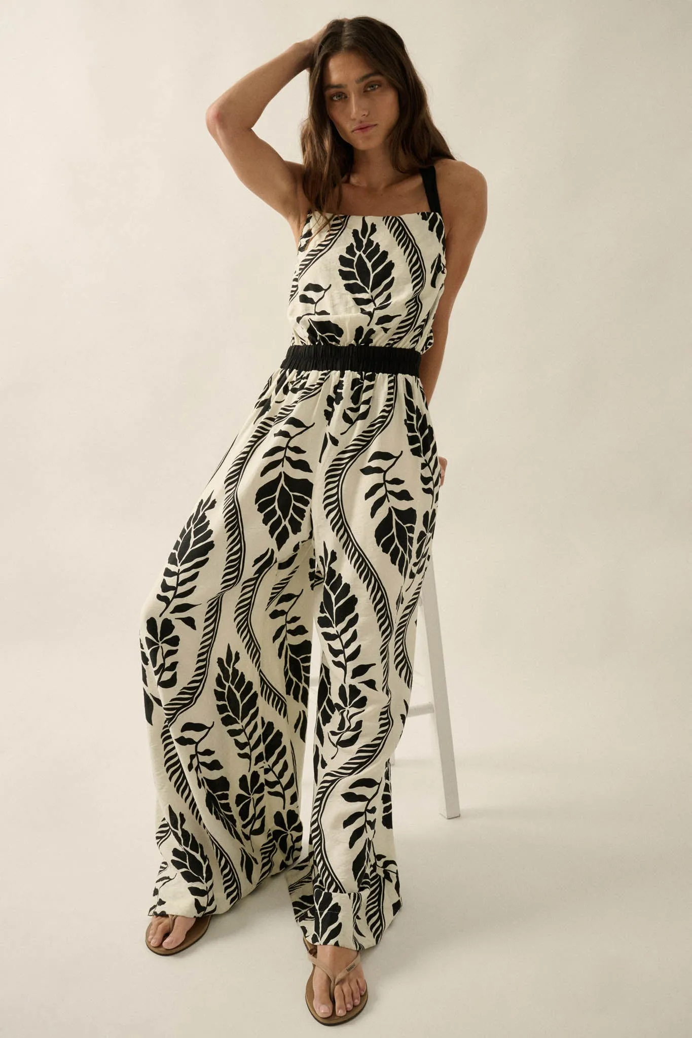 Jungle Queen Tropical-Print Wide-Leg Halter Jumpsuit sold by Promesa product image thumbnail 4
