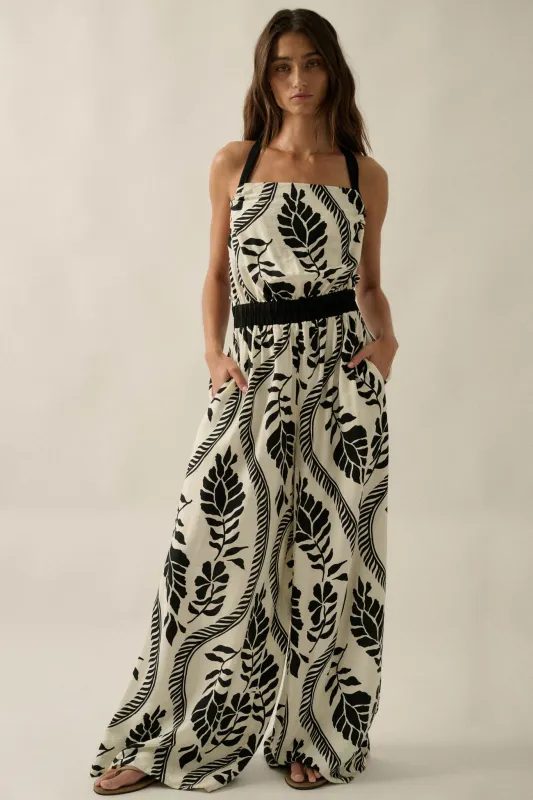 Jungle Queen Tropical-Print Wide-Leg Halter Jumpsuit made by Promesa