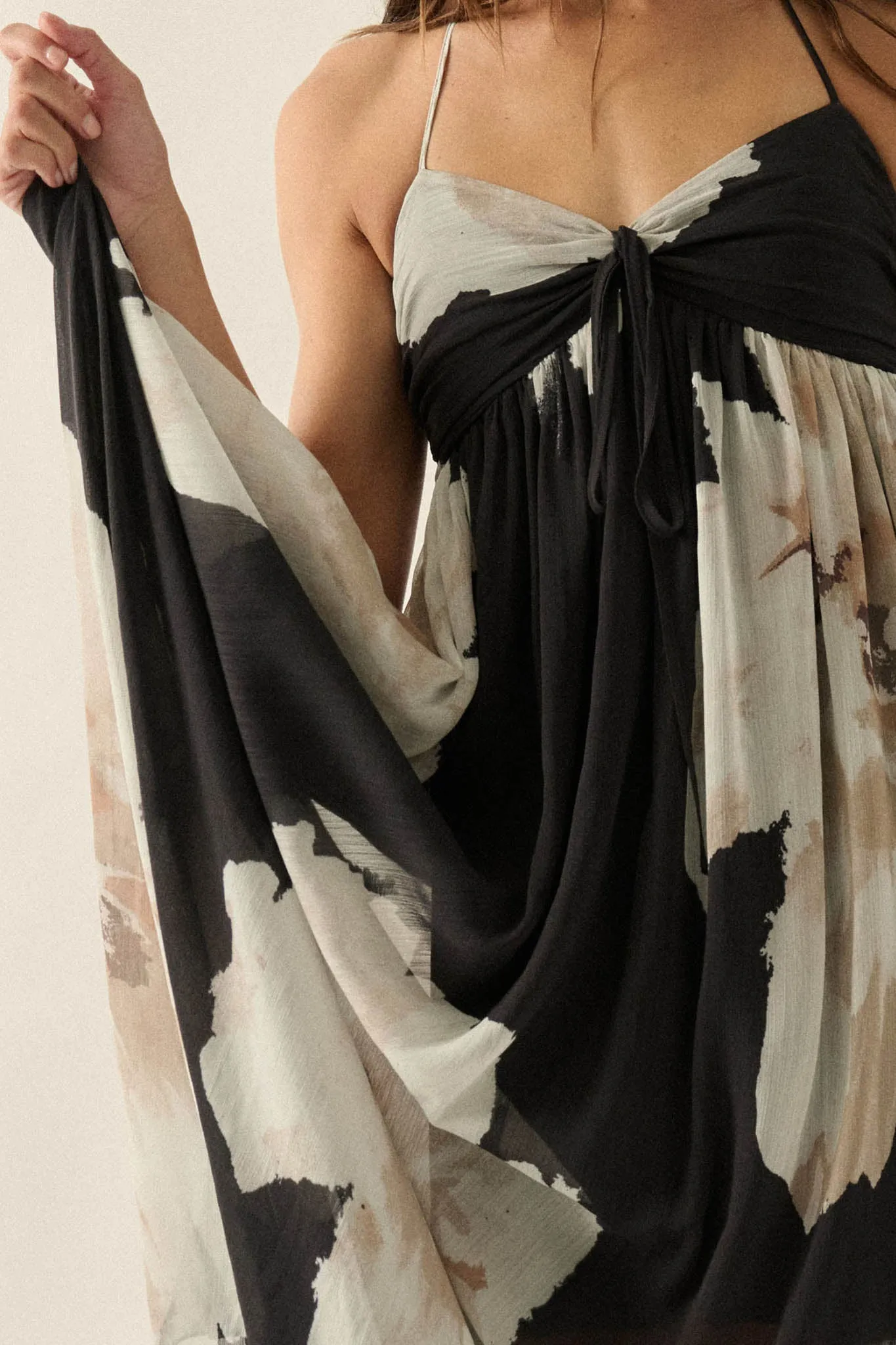 Painted Peonies Floral Chiffon Halter Maxi Dress sold by Promesa product image thumbnail 4
