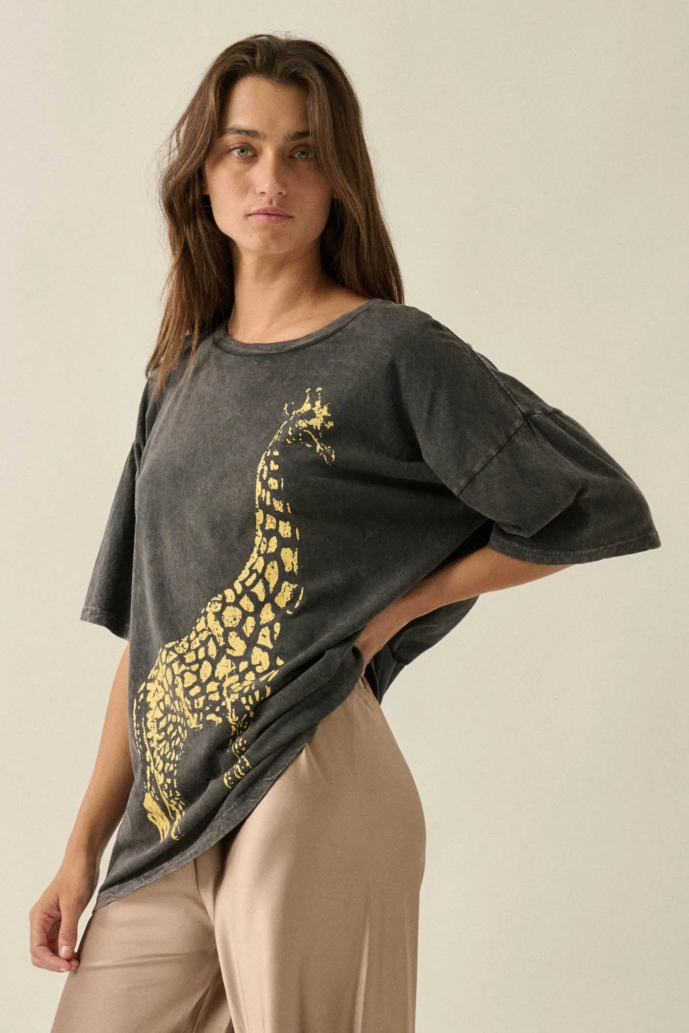 Golden Giraffe Vintage-Wash Oversize Graphic Tee sold by Promesa product image thumbnail 4