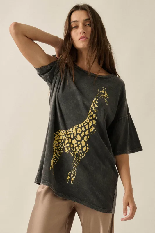 Golden Giraffe Vintage-Wash Oversize Graphic Tee made by Promesa