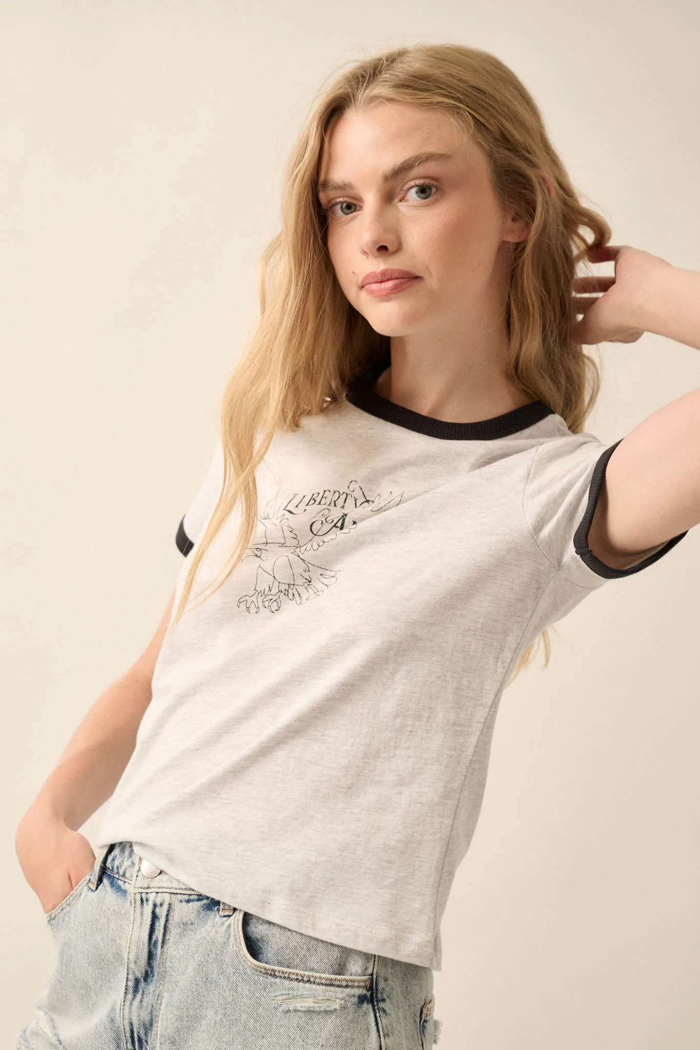 Liberty for All Vintage-Print Graphic Ringer Tee sold by Promesa product image thumbnail 5