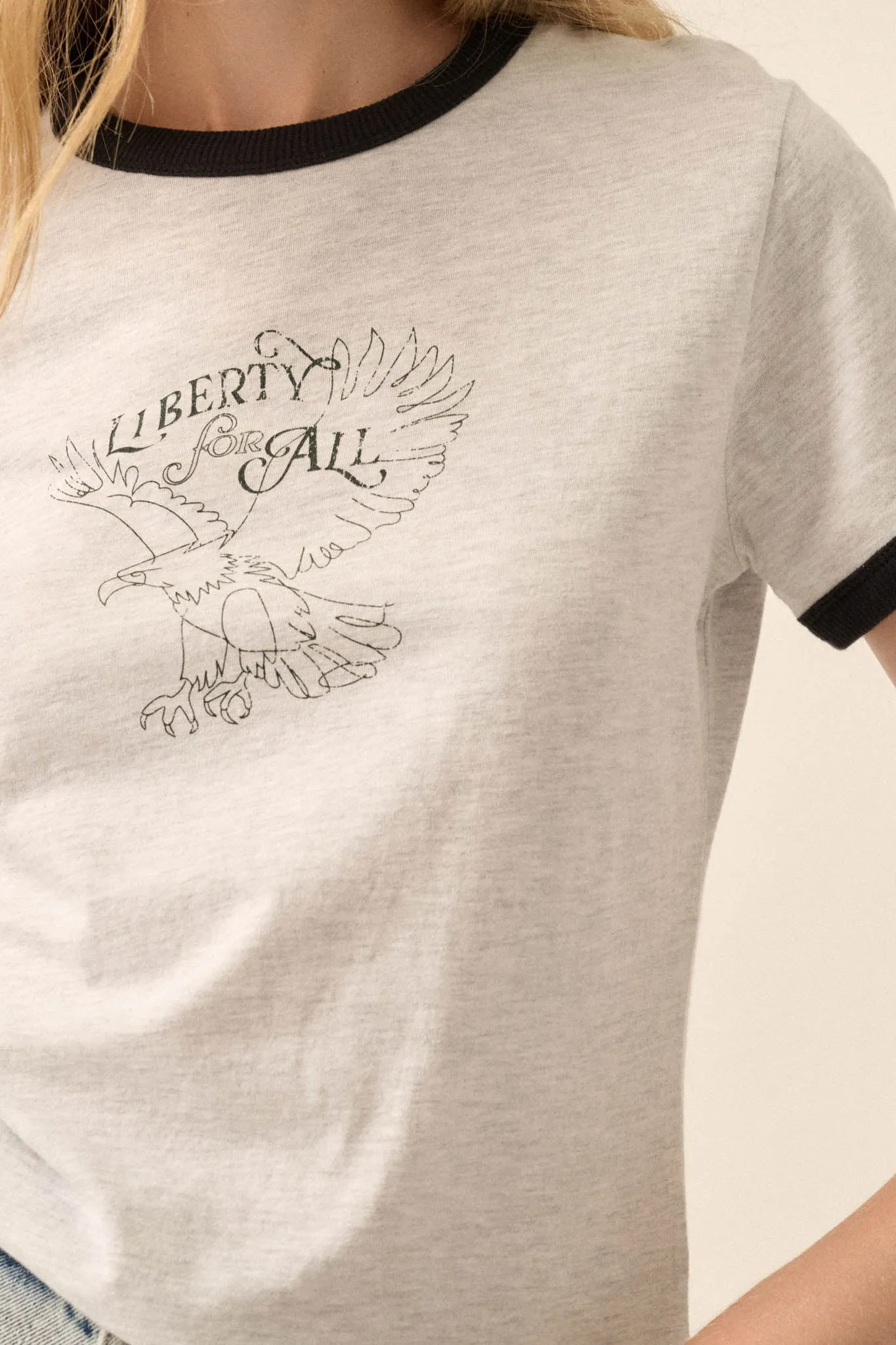 Liberty for All Vintage-Print Graphic Ringer Tee sold by Promesa product image thumbnail 2