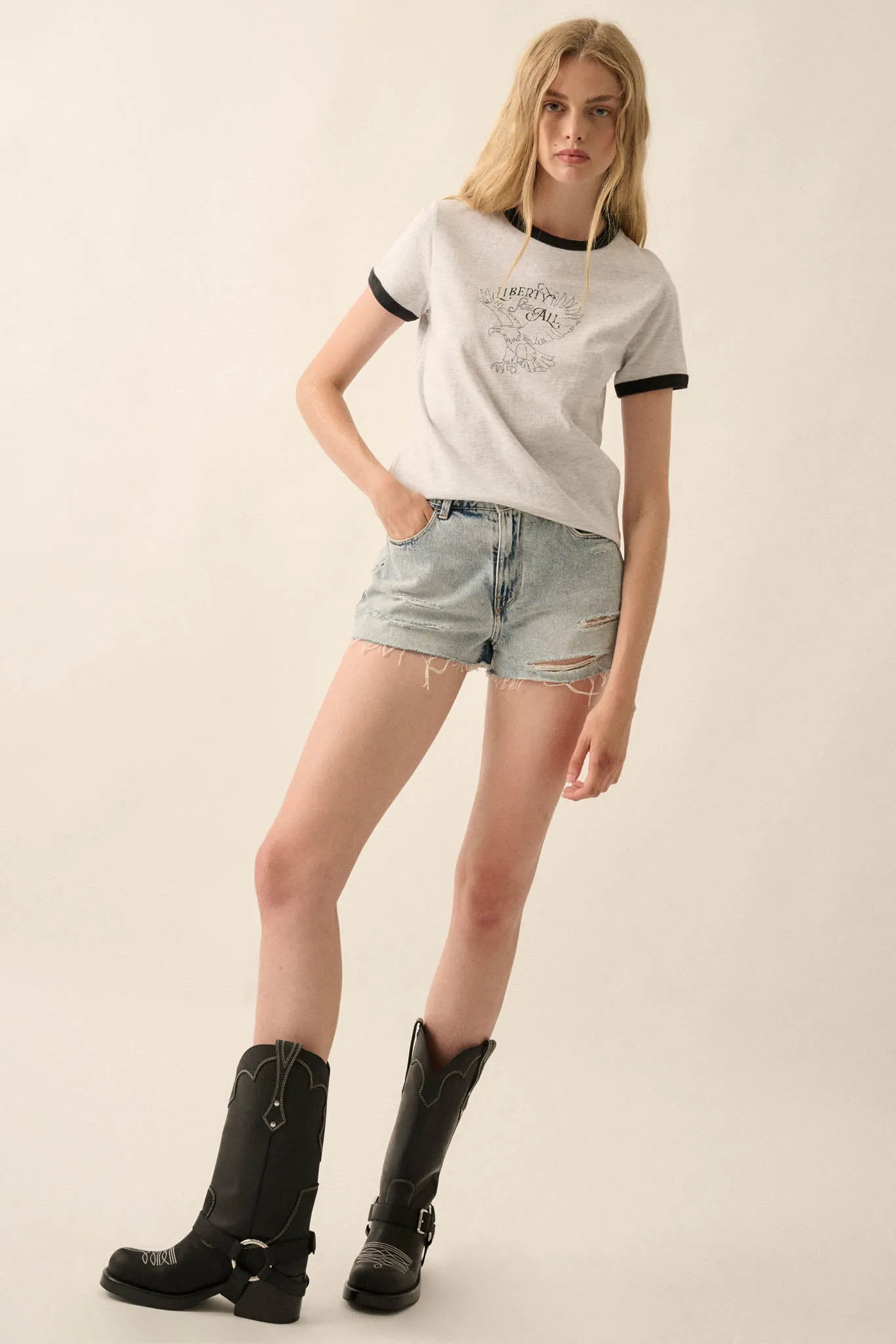 Liberty for All Vintage-Print Graphic Ringer Tee sold by Promesa product image thumbnail 3