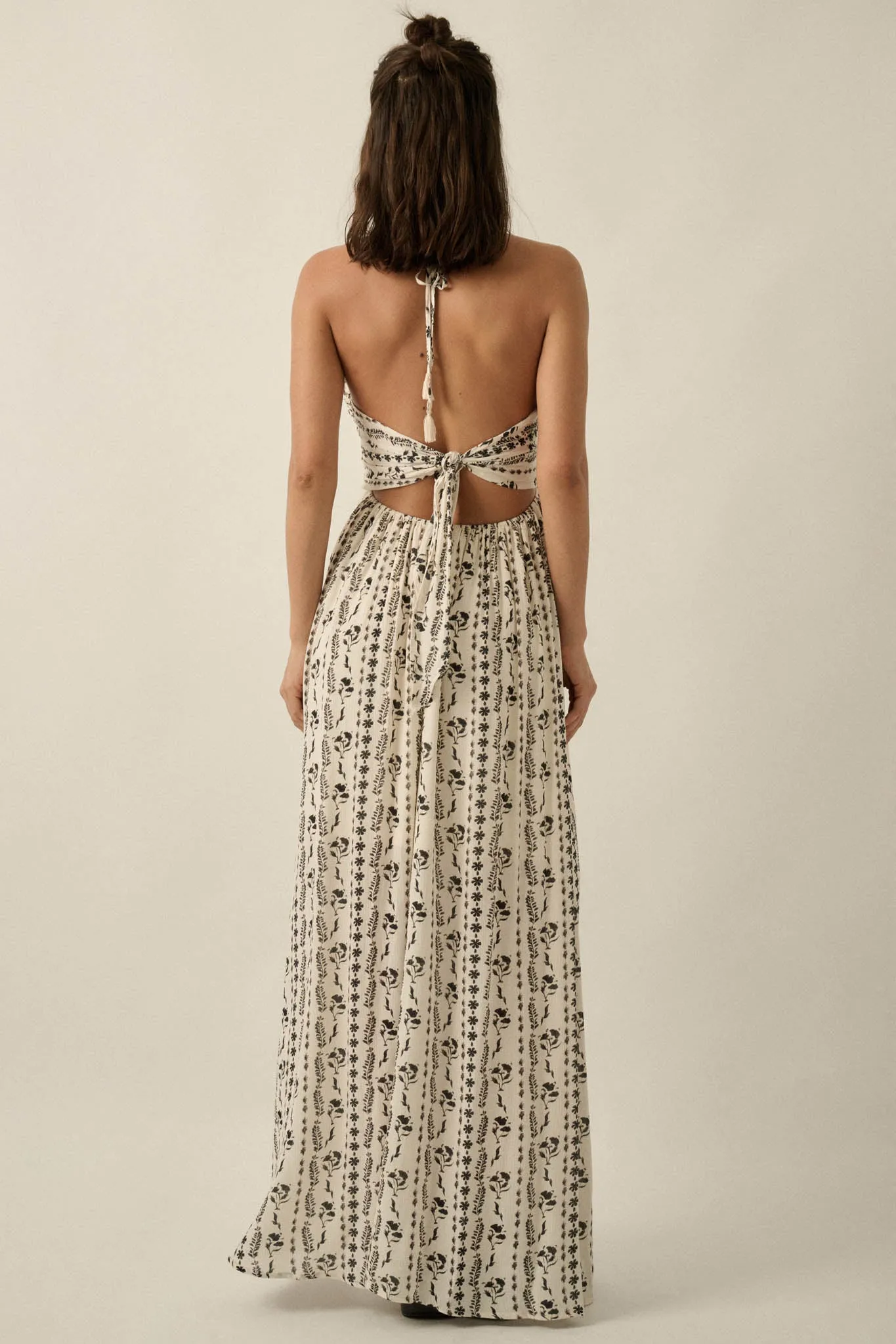 Growing My Way Floral-Stripe Crepe Halter Maxi Dress sold by Promesa product image thumbnail 2