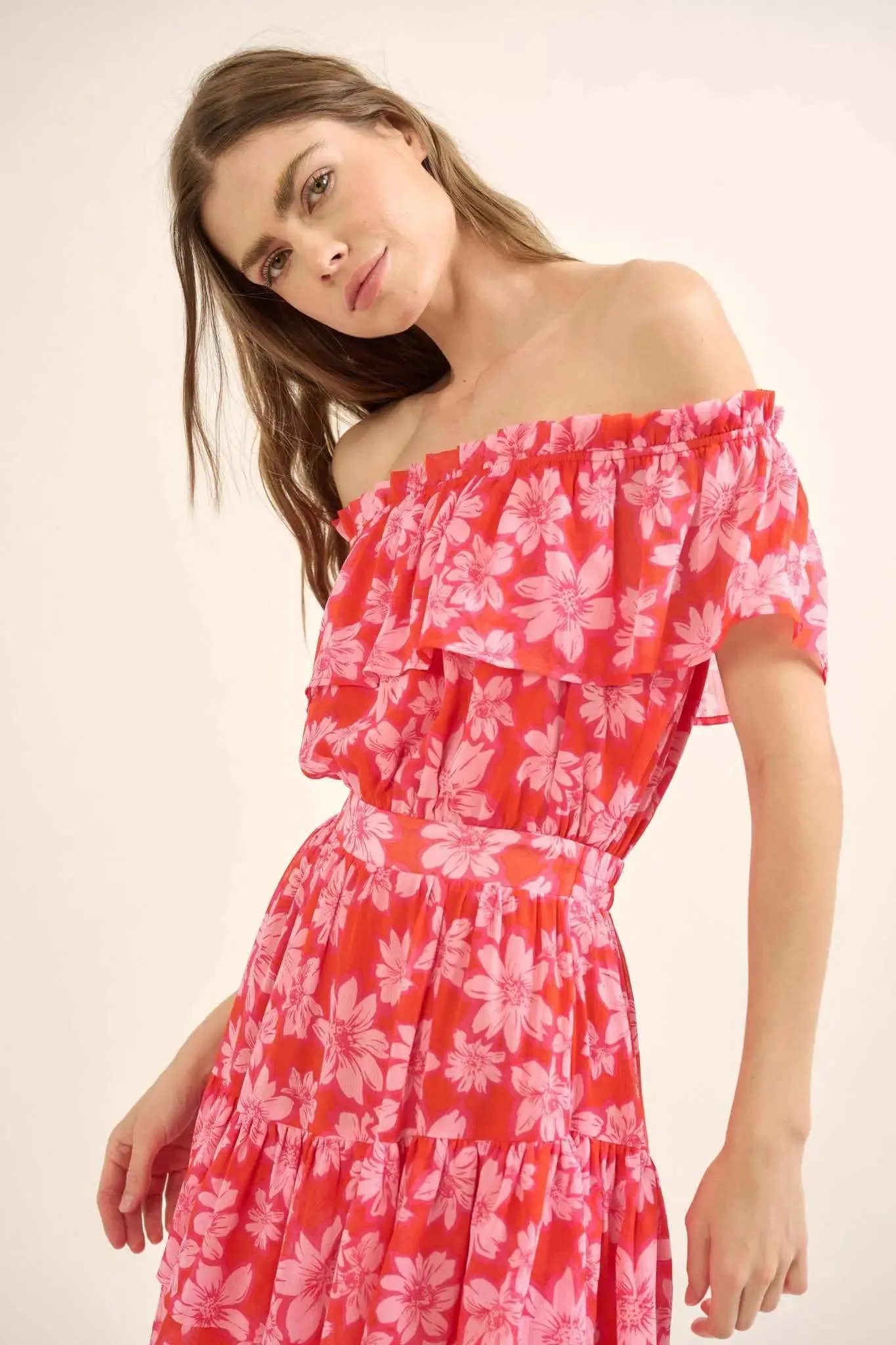 Island Flowers Ruffled Floral Off-Shoulder Mini Dress sold by Promesa product image thumbnail 5