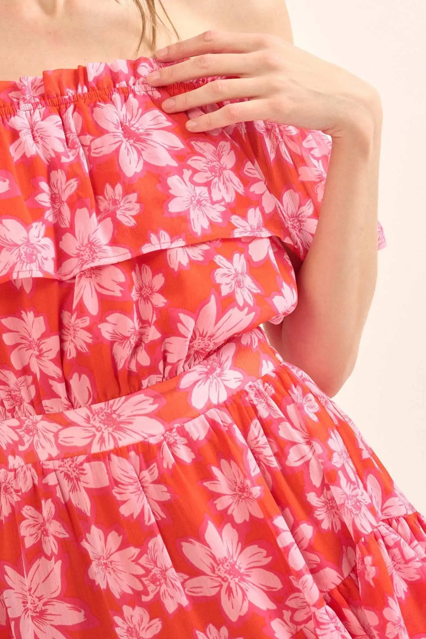 Island Flowers Ruffled Floral Off-Shoulder Mini Dress sold by Promesa product image thumbnail 3