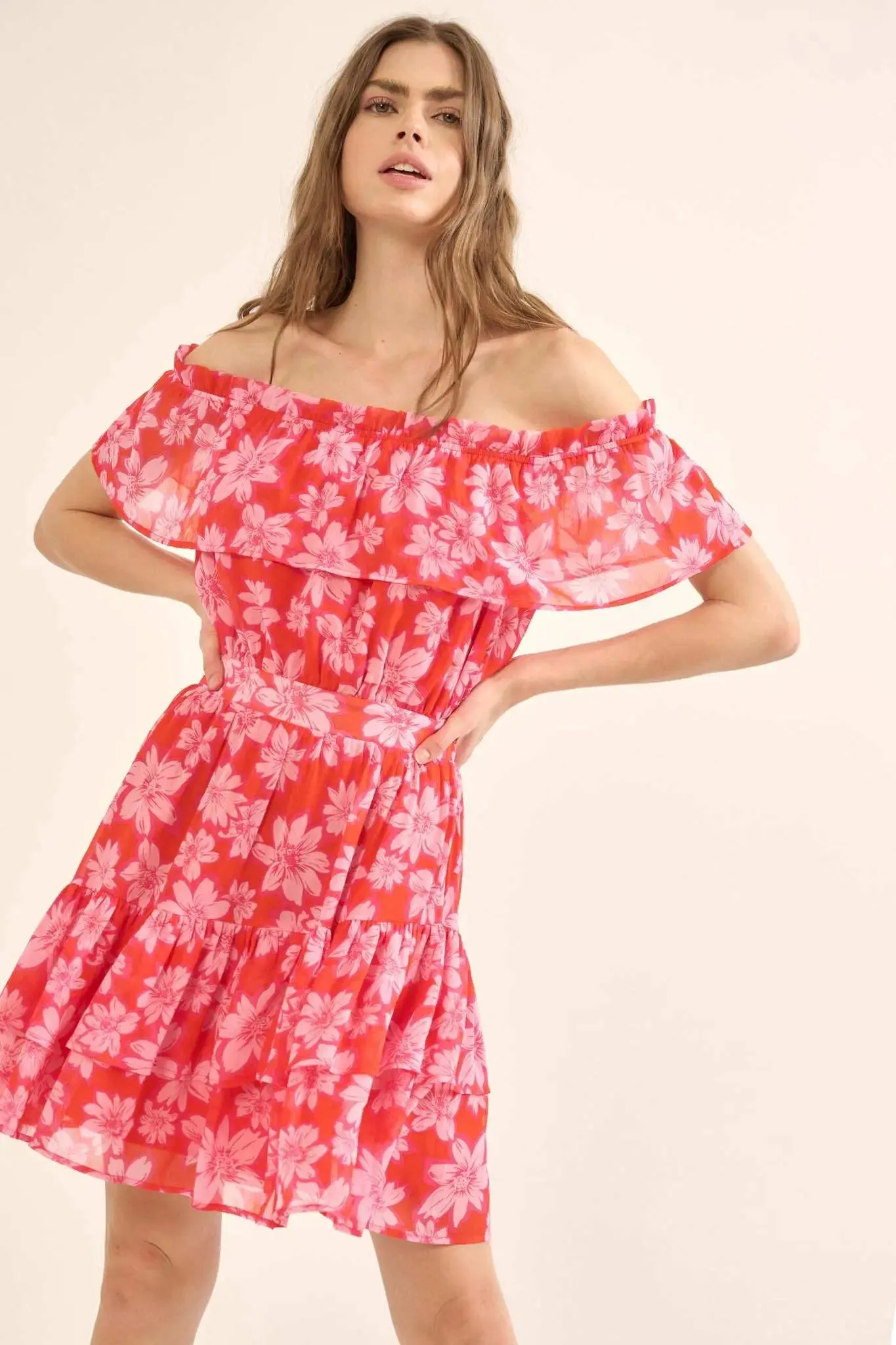 Island Flowers Ruffled Floral Off-Shoulder Mini Dress sold by Promesa product image thumbnail 2