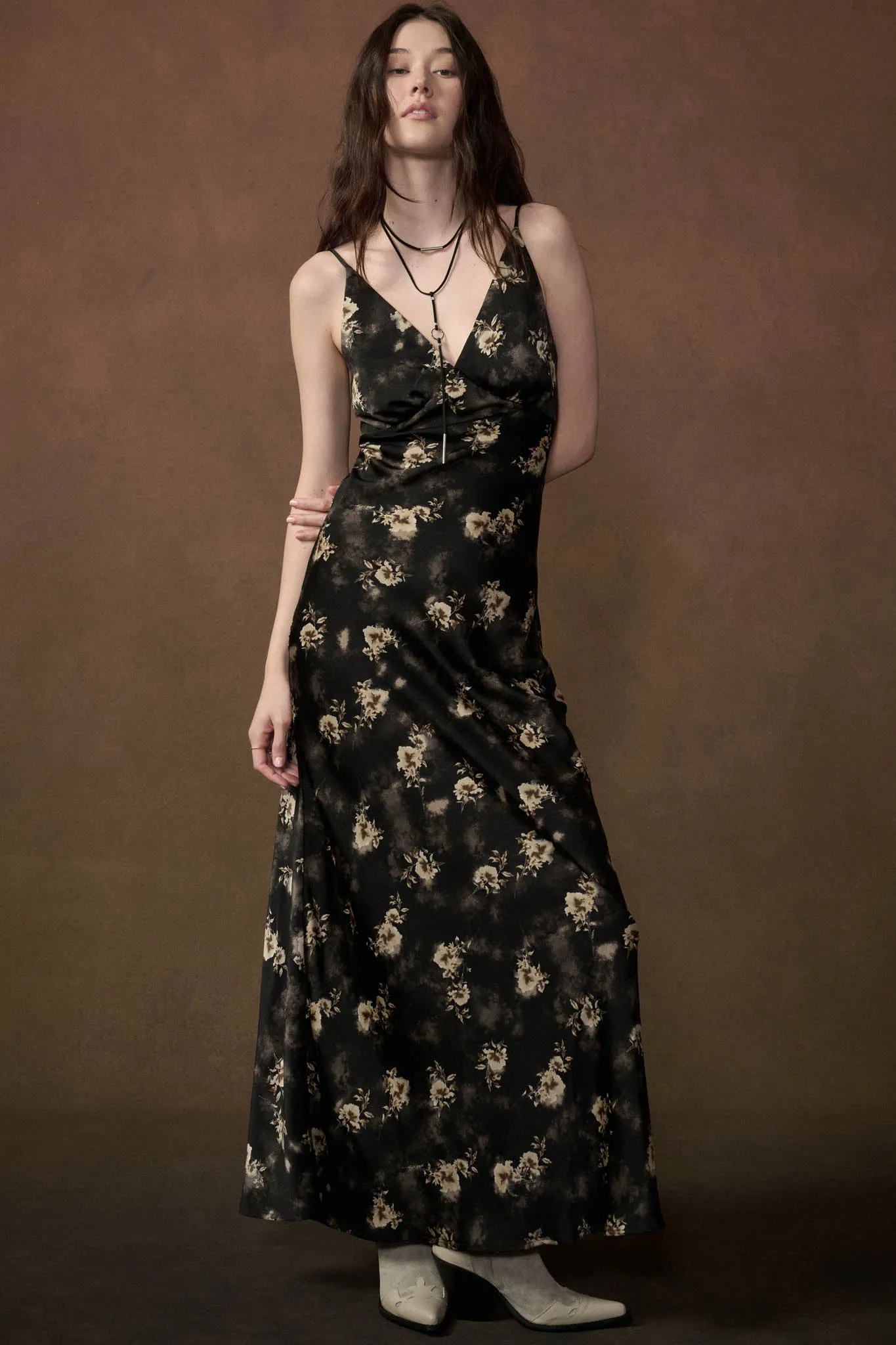 Dancing in Dreams Floral Satin Maxi Slip Dress sold by Promesa
