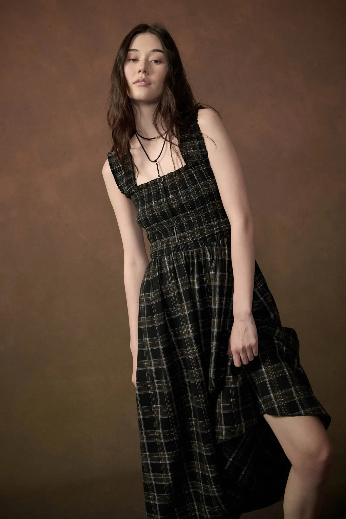 Check You Out Plaid Smocked Sleeveless Midi Dress sold by Promesa product image thumbnail 5