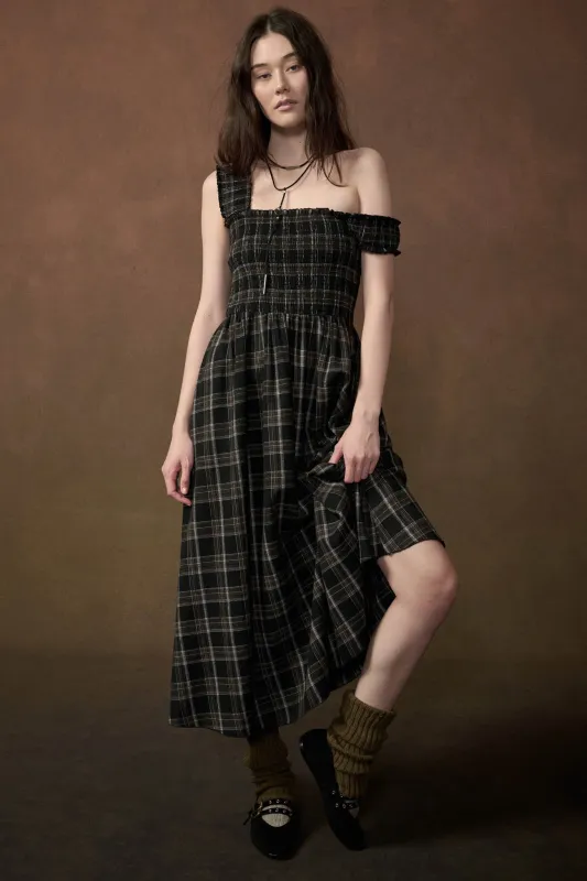 Check You Out Plaid Smocked Sleeveless Midi Dress made by Promesa