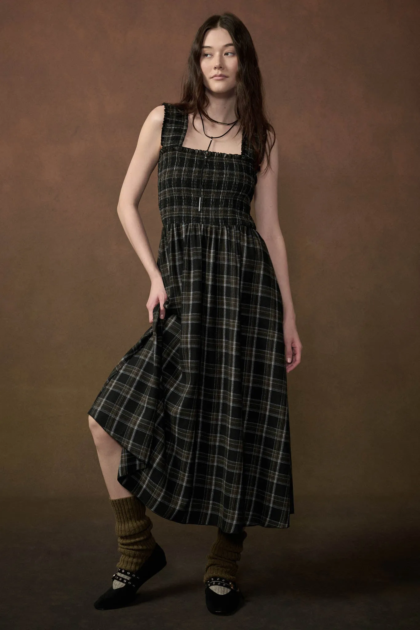 Check You Out Plaid Smocked Sleeveless Midi Dress sold by Promesa product image thumbnail 3