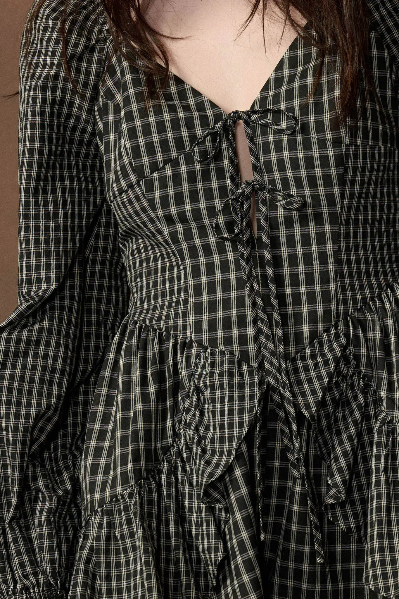 Square Deal Plaid Ruffled Tie-Front Romper sold by Promesa product image thumbnail 4