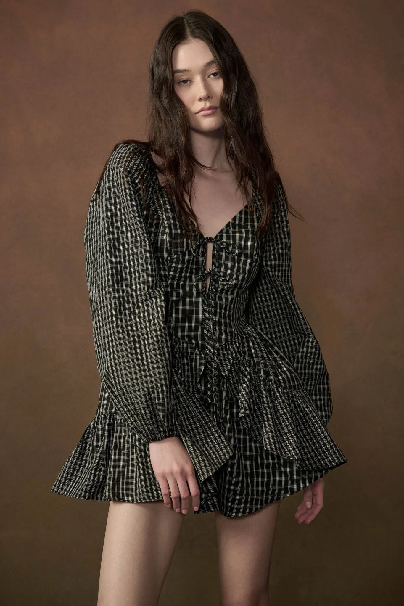 Square Deal Plaid Ruffled Tie-Front Romper sold by Promesa product image thumbnail 5