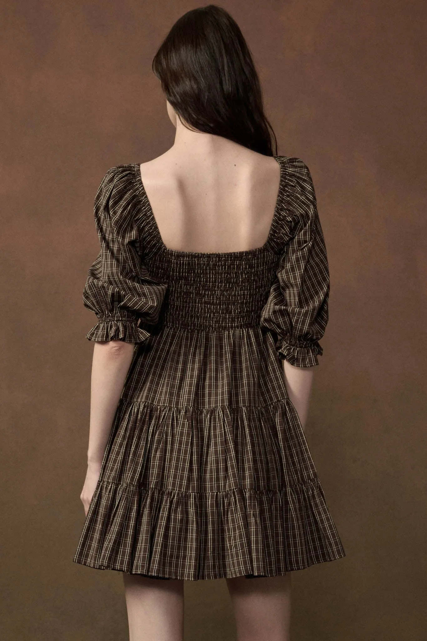 Square Dance Plaid Smocked Puff-Sleeve Mini Dress sold by Promesa product image thumbnail 2