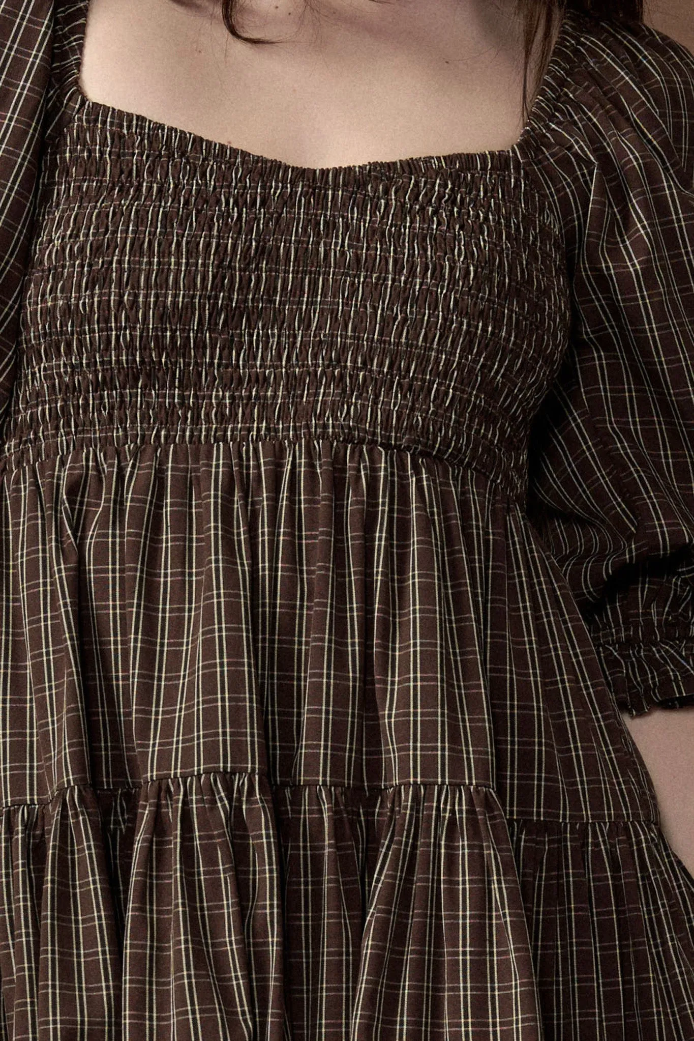 Square Dance Plaid Smocked Puff-Sleeve Mini Dress sold by Promesa product image thumbnail 4