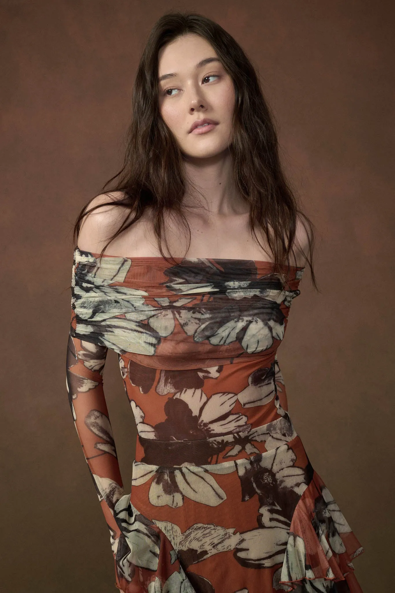 Terracotta Garden Off-Shoulder Foldover Bodysuit sold by Promesa