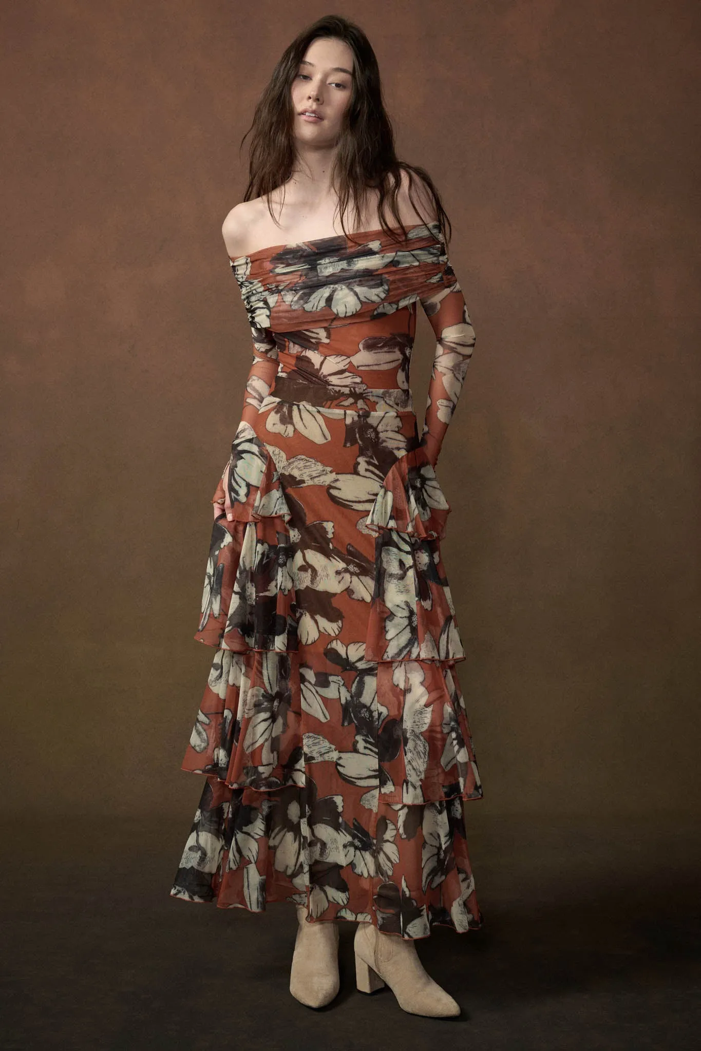 Terracotta Garden Off-Shoulder Foldover Bodysuit sold by Promesa product image thumbnail 5